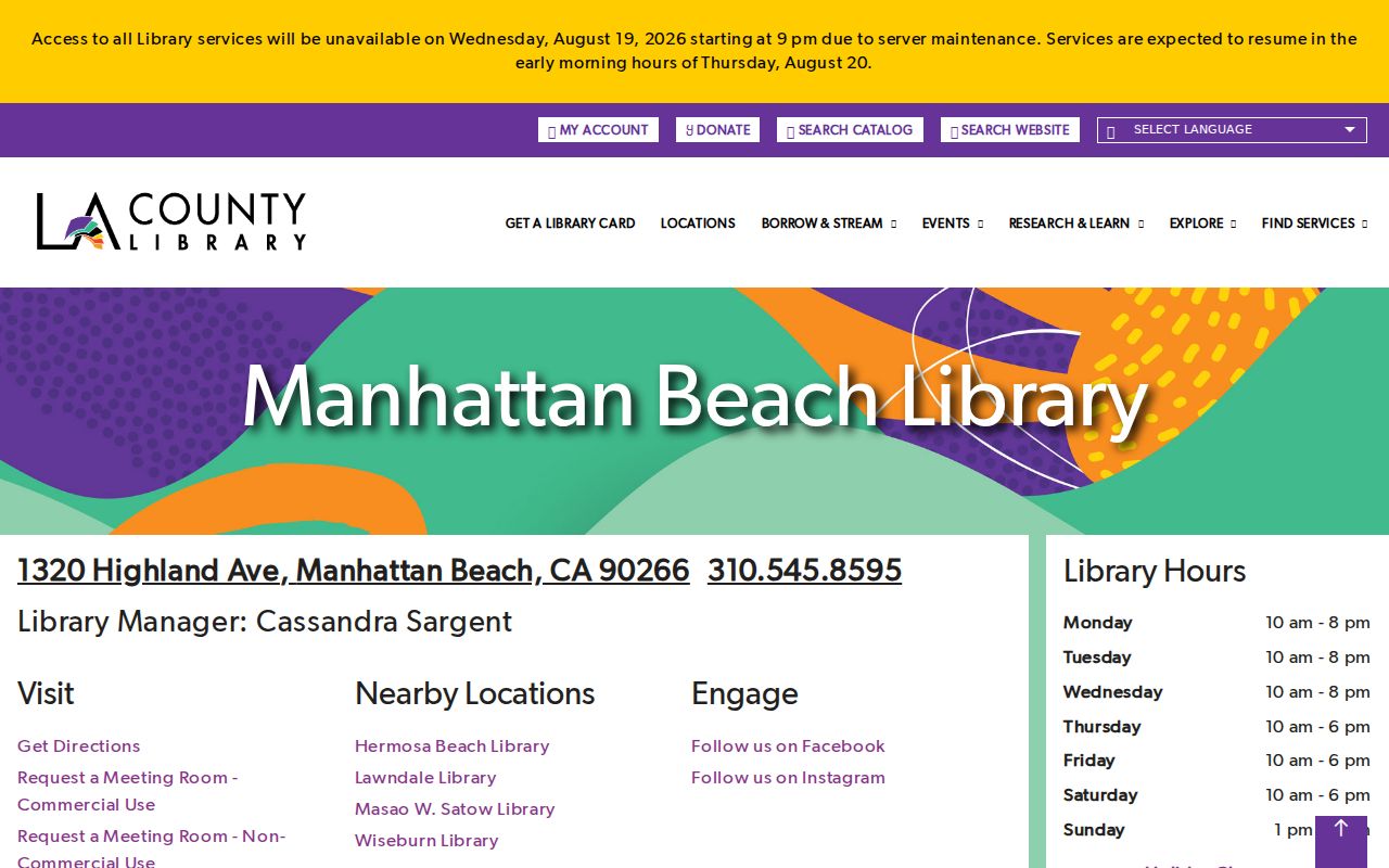 Manhattan Beach city directory library branch