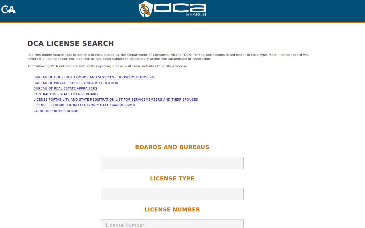Manhattan Beach residents directory California Department of Consumer Affairs license search