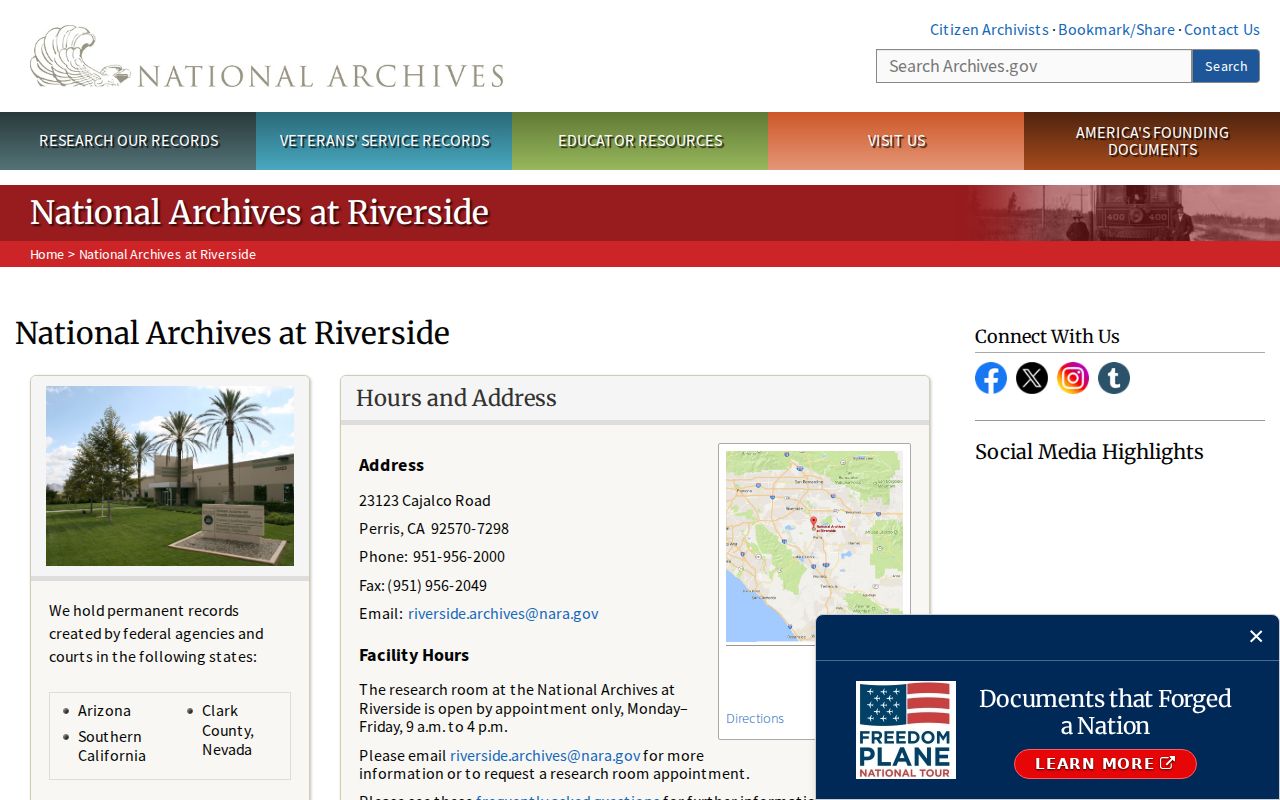 Manhattan Beach previous residents showing the National Archives at Riverside research room