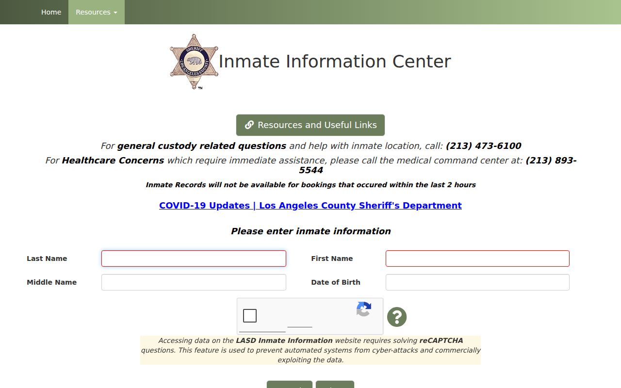 Manhattan Beach resident lookup LASD inmate information