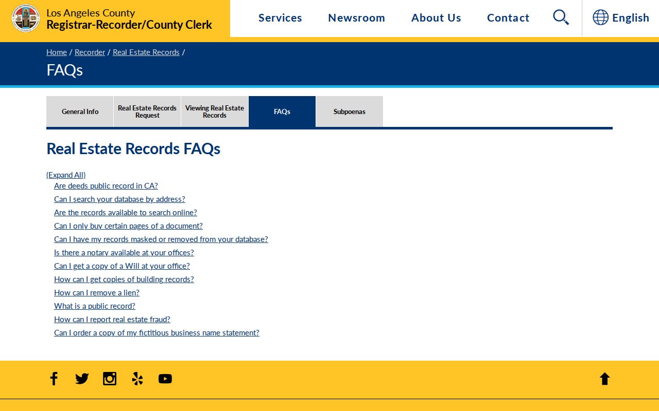 Manhattan Beach street directory recorder deed search limits